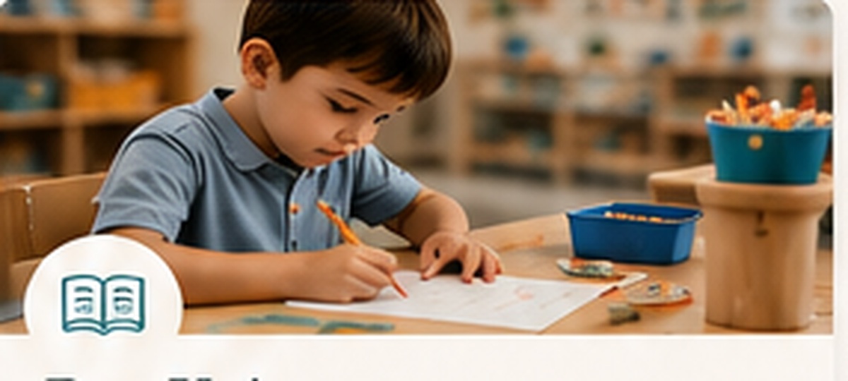 Pre-K child writing at a classroom table