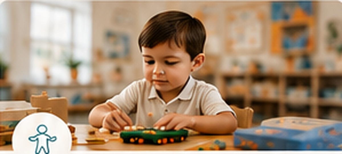 Two-year-old child working with colorful classroom materials