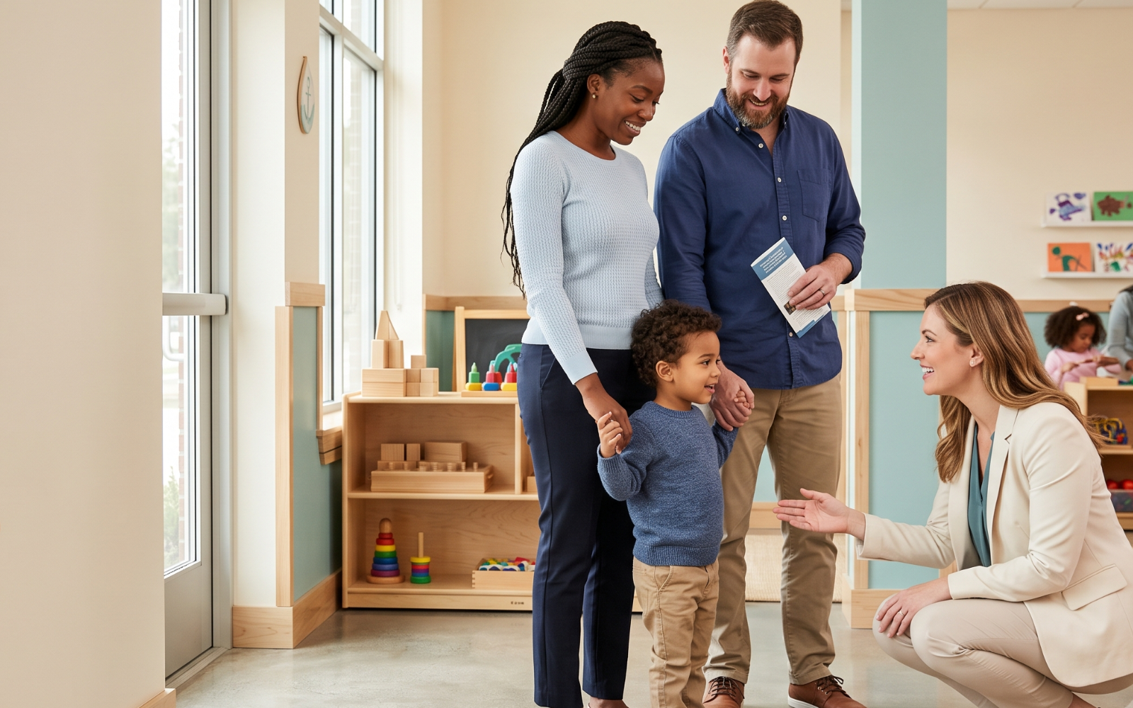 A family receiving a warm welcome during a visit to Beacon Academy